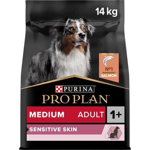 PRO PLAN SENSITIVE SKIN MEDIUM ADULT, DRY DOG FOOD WITH SALMON, 14 KG